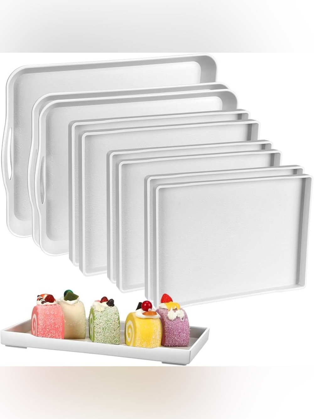 Domensi Set of 9 Plastic Serving Tray with Handles White Decorative Tray